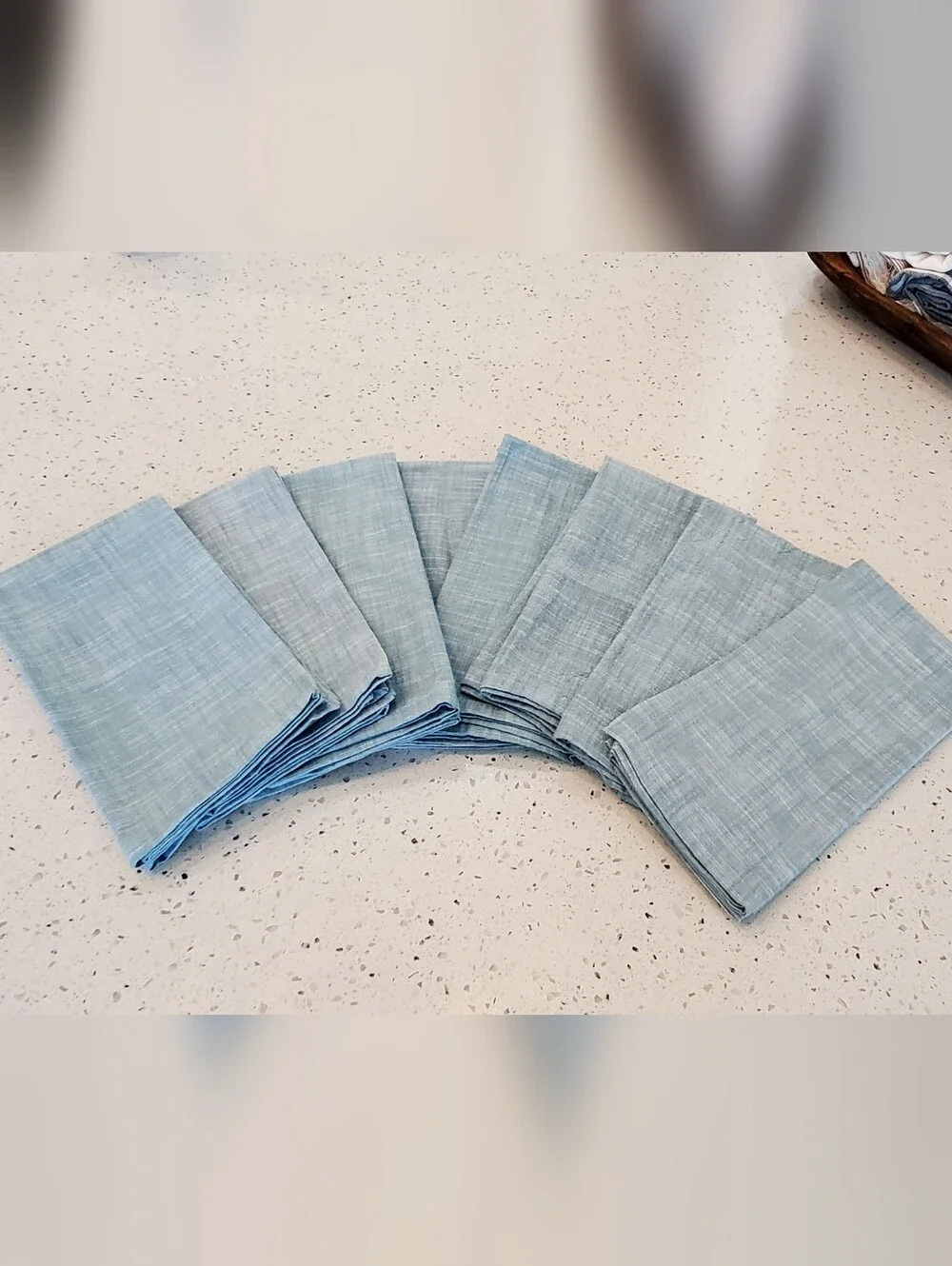 Pier 1 Imports Set Of 8, 100% Cotton Woven Dinner Napkins, Sea Foam Green/White